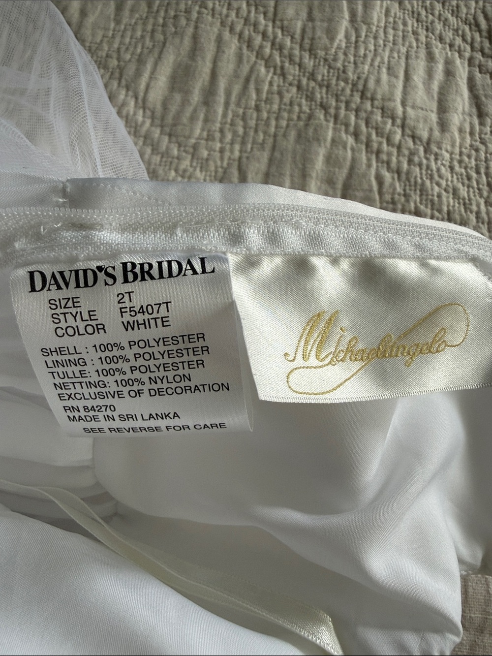 David’s Bridal Michelangelo Flower Girl Dress White Ivory Embroidered Tulle 2T - Picture 8 of 16